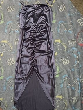 Windsor Purple Satin Ruched Maxi Dress